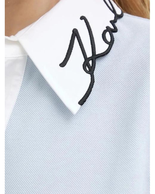 Karl Lagerfeld Blue Signature-Detail Cotton Polo Shirt