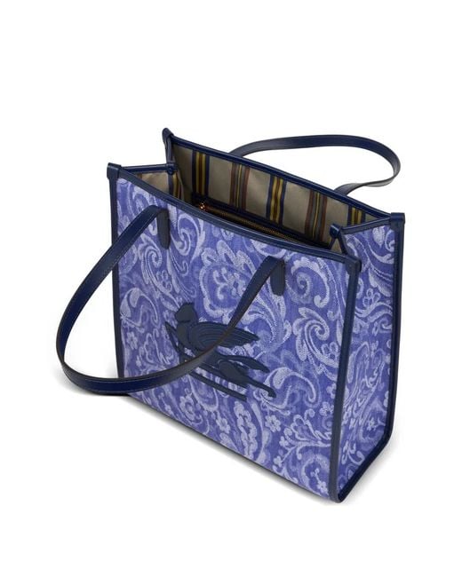 Etro Blue Medium Love Trotter Jacquard Appliqué Tote Bag