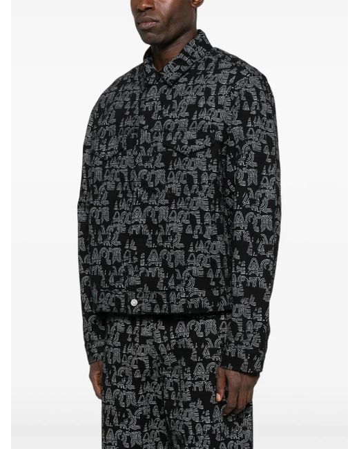 Arte' Black Graphic-Print Denim Jacket for men