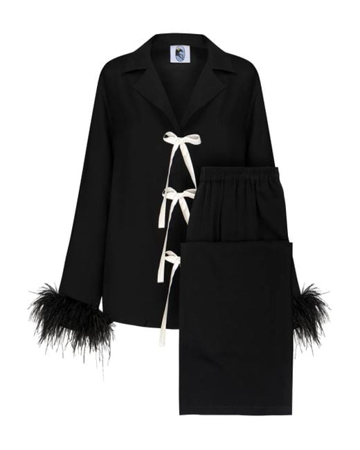 Sleeper Black The Bow Pajama Set With Detachable Feathers