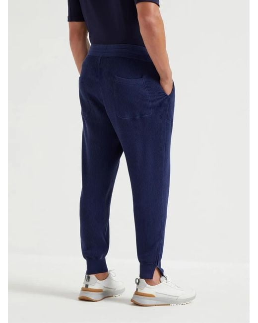 Brunello Cucinelli Blue Cotton Track Pants for men