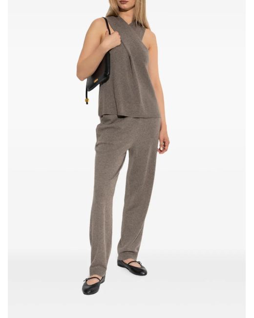 Lisa Yang Brown Cross-neck Ribbed Top