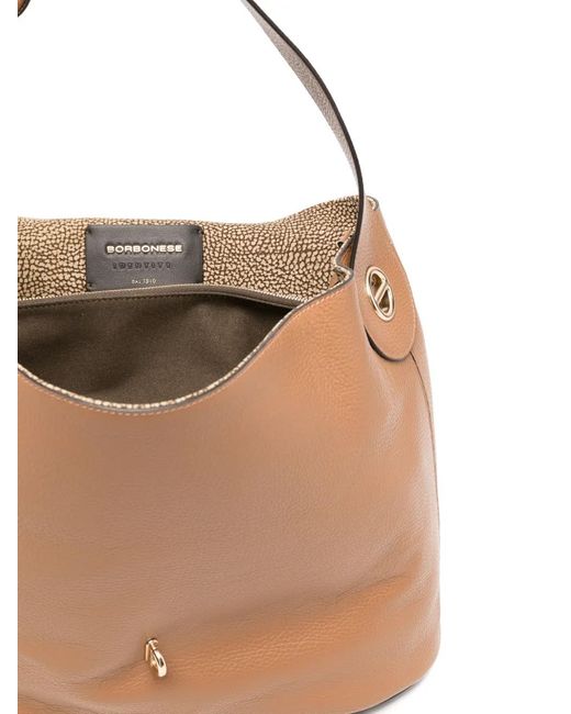 Borbonese Brown Grained Leather Shoulder Bag