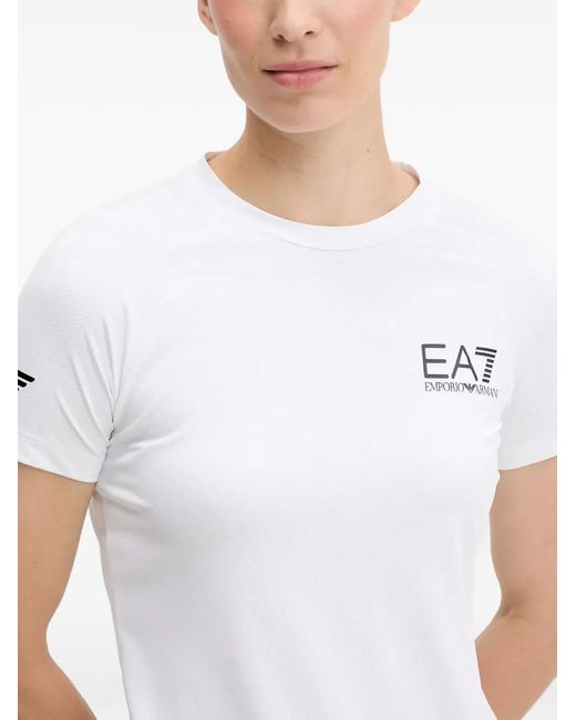 EA7 White Logo-Print T-Shirt