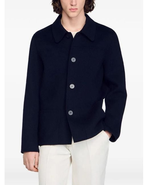 Sandro Black Wool Jacket With Regular Collar for men