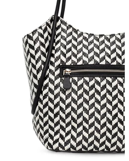 Guess Black Tessi Chevron-Weave Pouch-Detail Tote Bag