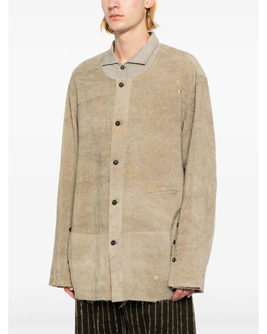 Ziggy Chen Natural Patchwork Collarless Shirt for men