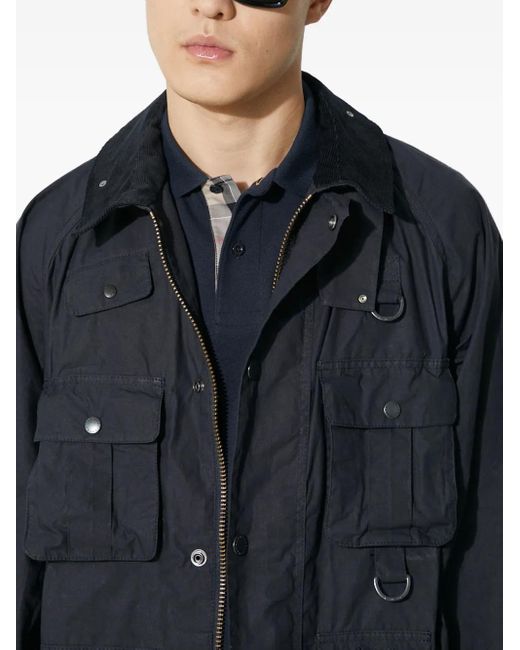 Barbour Blue Multiple-Pocket Corduroy-Collar Jacket for men