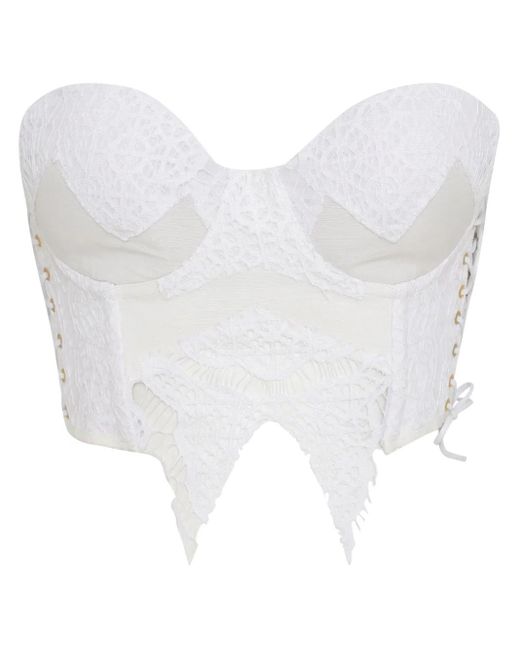 Amir Slama White X Jade Picon Lace-Detail Top