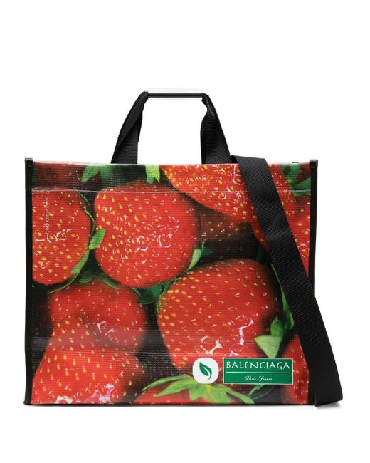 Balenciaga Red Multicolour Strawberry Print Two-way Tote Bag - Women's - Calf Leather