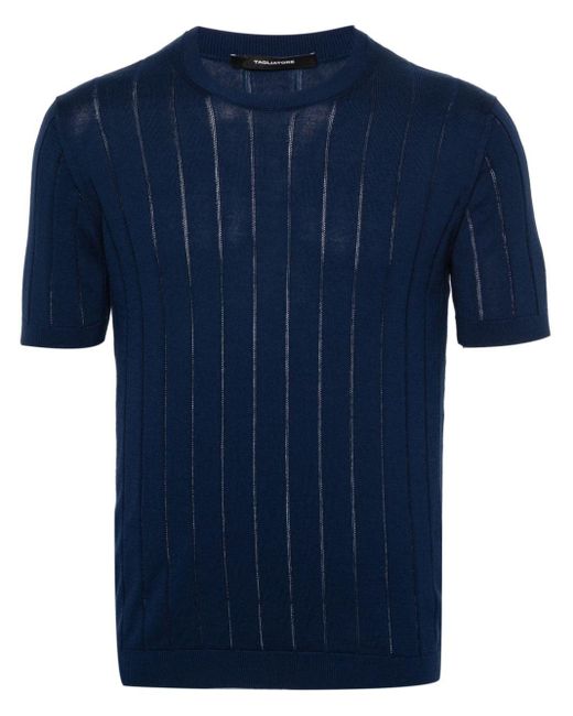 Tagliatore Blue Ribbed-knit Cotton T-shirt for men