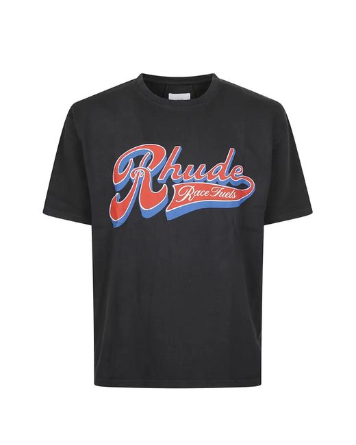 Rhude Black Logo-Print T-Shirt for men