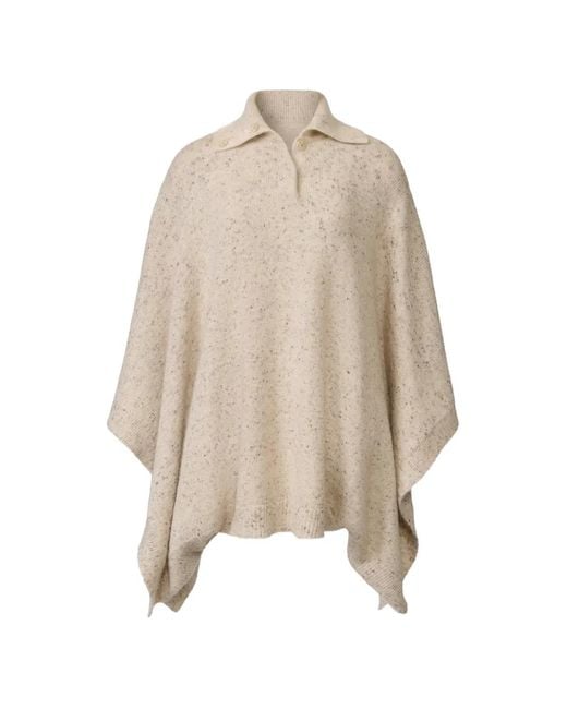 Fabiana Filippi Natural Flecked-Knit Button-Collar Cape