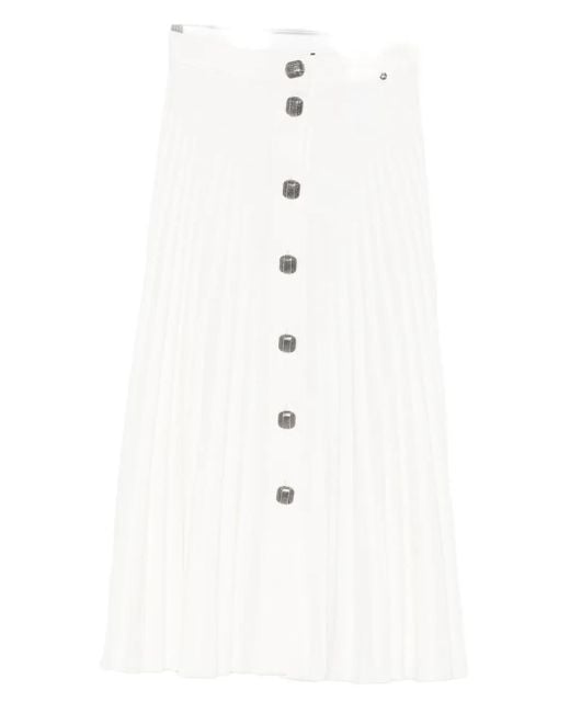 Nissa White Buttoned Pleated Midi Skirt