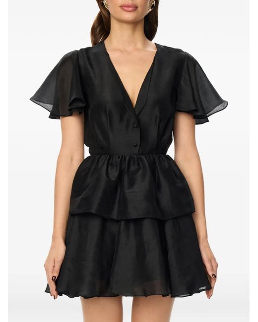 POST MERIDIEM Black Ruffled-Sleeves Mini Dress