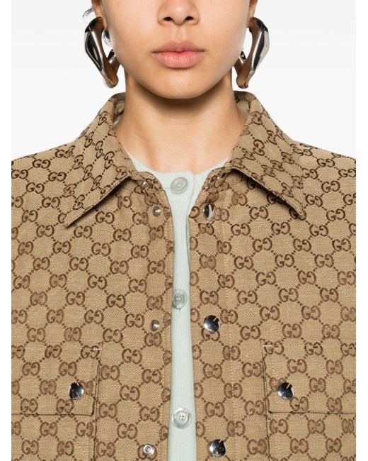 Gucci Natural Gesteppte Hemdjacke aus GG-Canvas