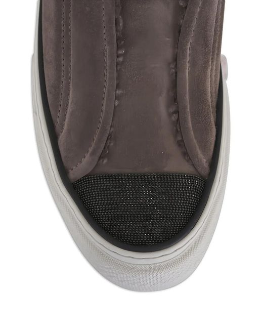Brunello Cucinelli Brown Shearling-Trim Sneakers