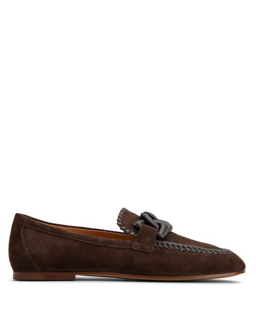 Tod's Brown Decorative-stitching Leather Loafers