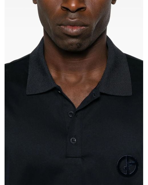 Giorgio Armani Black Logo-Embossed Polo Shirt for men