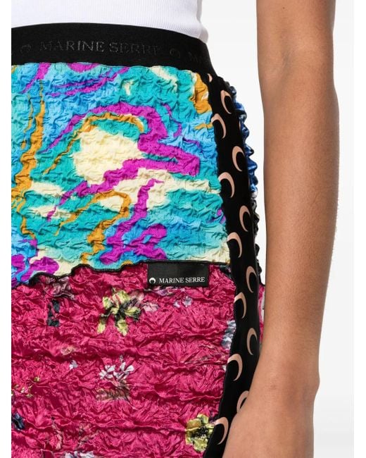 MARINE SERRE Pink Crinkled Patchwork Skirt