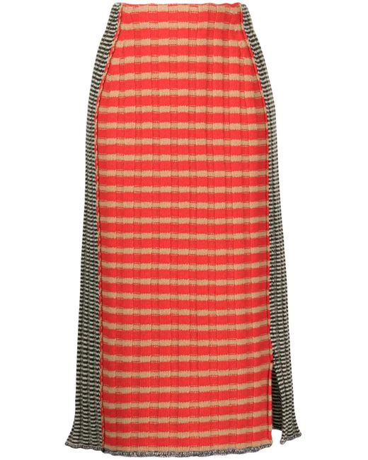 YANYAN KNITS チェック ニットスカート Red