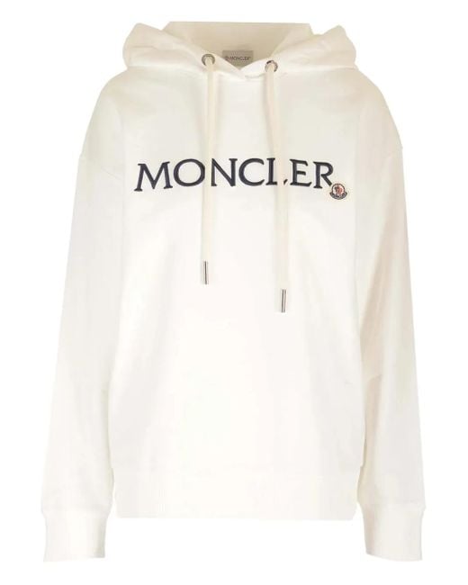 Sudadera de algodón con capucha y logo bordado Moncler de color White