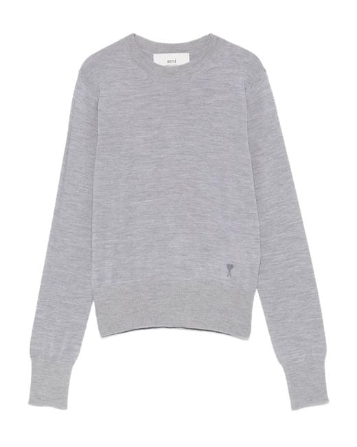 AMI Gray Crew-Neck Wool-Silk Blend Sweater