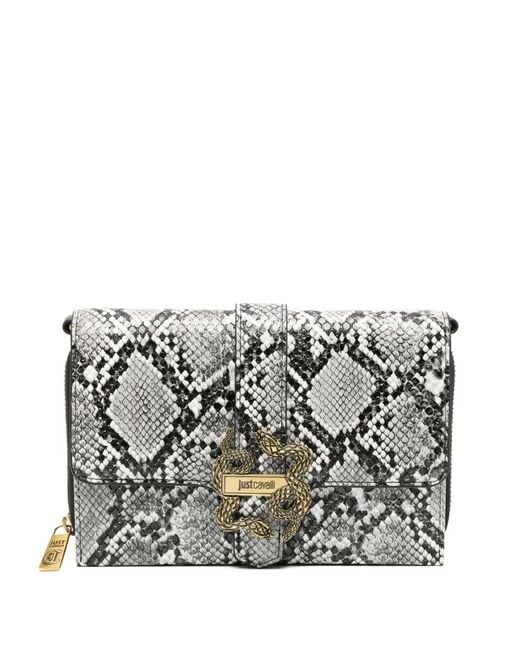 Just Cavalli Gray Snake-Detail Clutch Bag