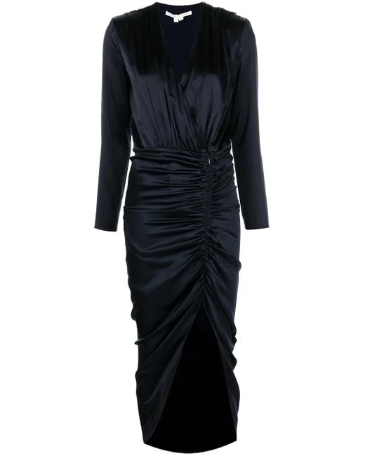 Veronica Beard Black Cameri Ruched Long-Sleeve Midi Dress