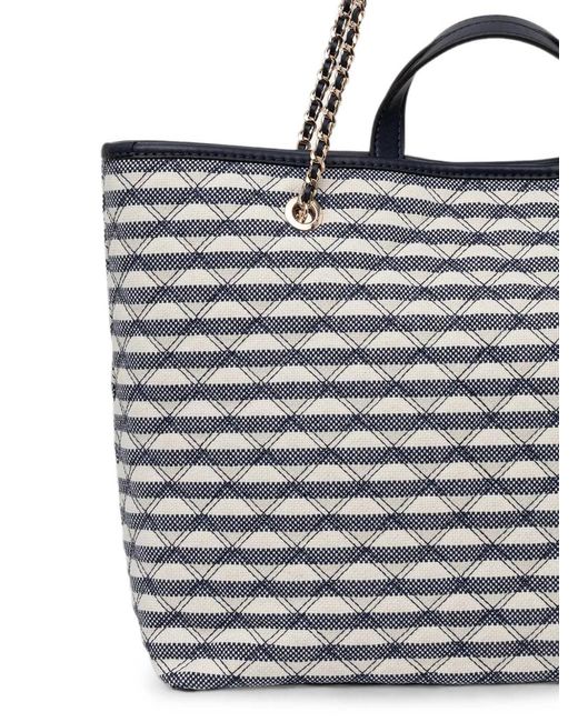 Guess Blue Giully Striped Diamond-Quilted Tote Bag