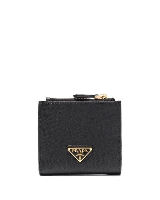 Prada Black Logo Plaque Compact Wallet