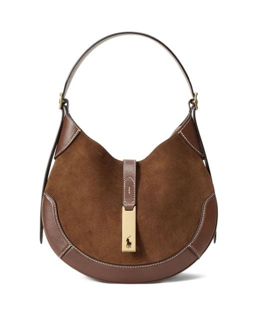 Polo Ralph Lauren Brown Polo Id Suede Leather Small Shoulder Bag