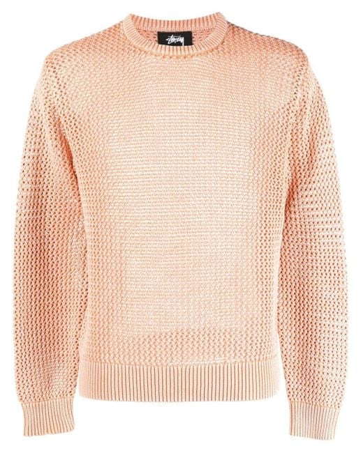 Stussy Open Knit Cotton Jumper in Pink for Men | Lyst