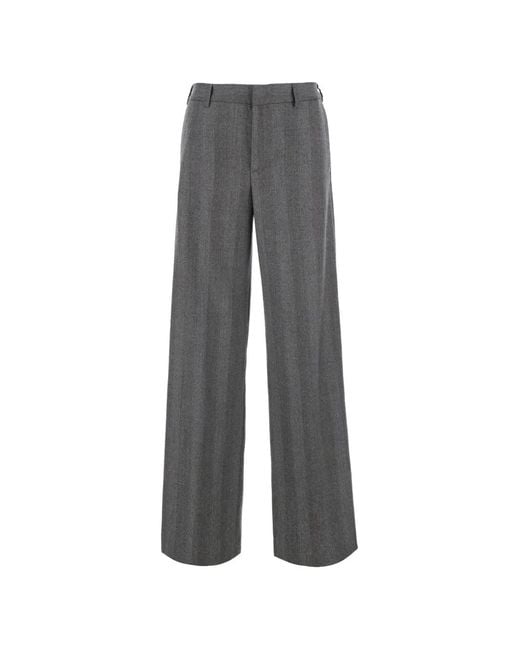 PT Torino Gray Herringbone-Pattern Wide-Leg Trousers