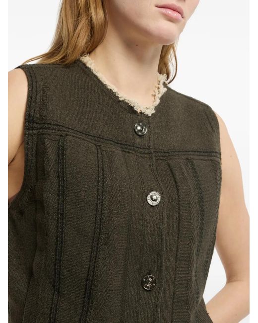 Barrie Black Denim Fringed Sleeveless Jacket