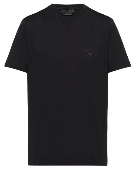 Prada Cotton V-neck T-shirt in Black for Men - Lyst