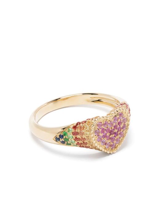 Yvonne Léon White 9kt Yellow Gold Baby Chevaliere Coeur Sapphire And Tsavorite Ring for men