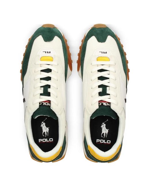 Polo Ralph Lauren White Logo-Embroidered Panelled Sneakers for men