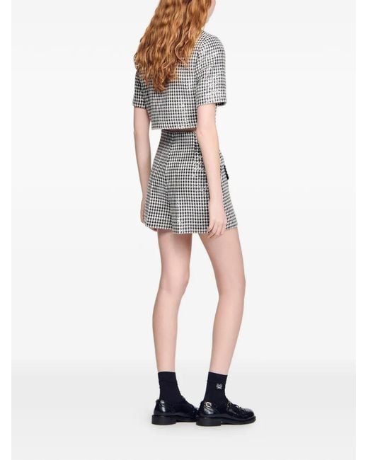 Sandro Gray Sequin Houndstooth Tweed Shorts