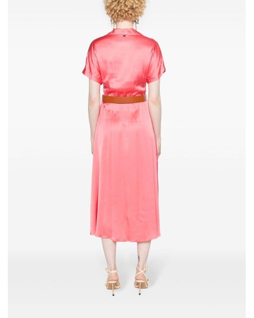Liu Jo Red Belted Satin Midi Dress