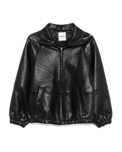 Sandro Black Textured-Leather Jacket