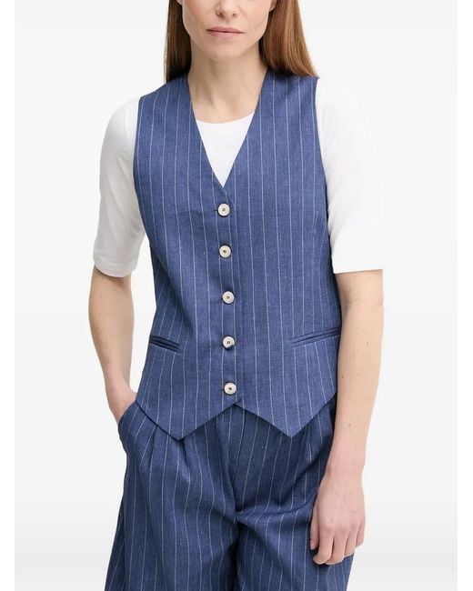 La Petite Francaise Blue Gwen Pinstripe Button Waistcoat