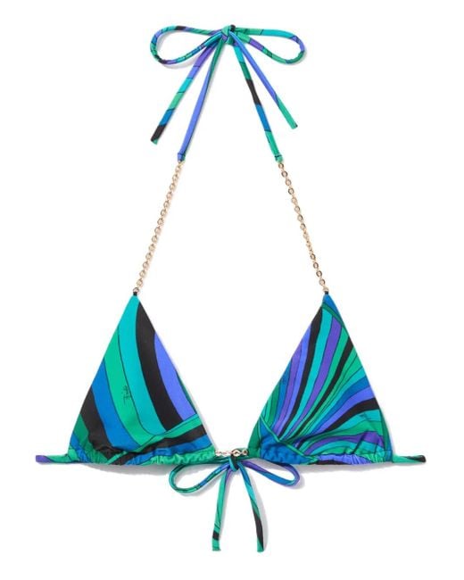 Emilio Pucci Blue Iride-Print Triangle Bikini Top