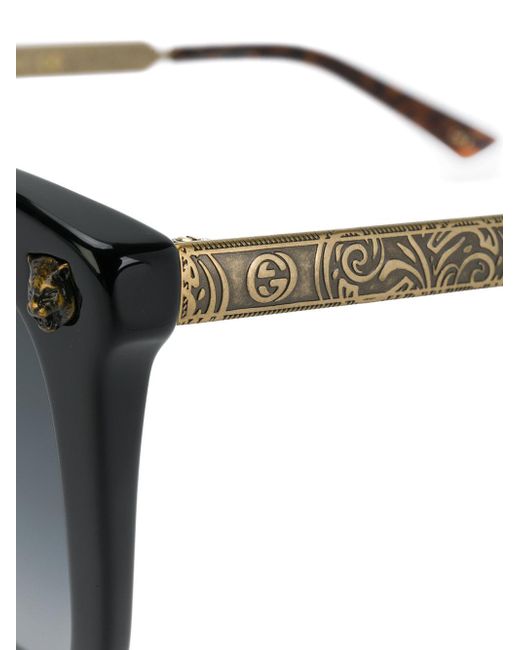 Gucci Oversized Tiger Detail Sunglasses in Black | Lyst