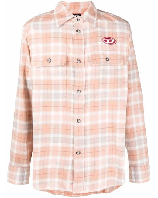 DIESEL Pink Logo-Patch Patterned Shirt for men