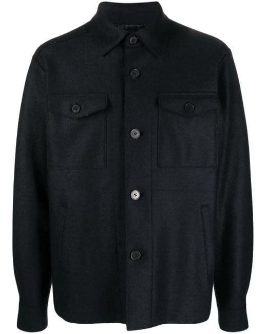 Harris Wharf London Blue Button-Up Virgin-Wool Shirt Jacket for men