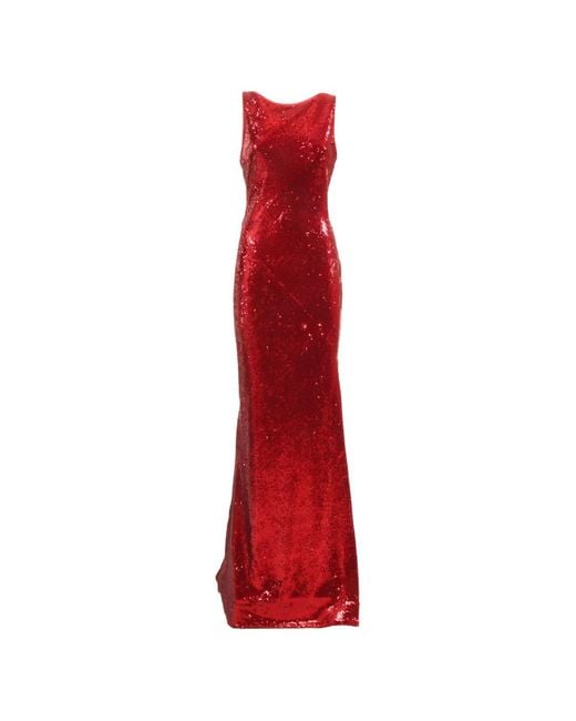 Clips Red Sequin-Embellished Sleeveless Gown