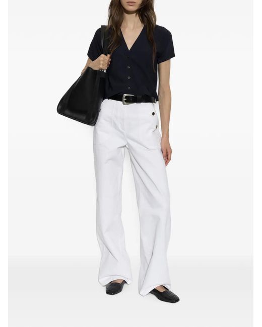Max Mara Blue V-Neck Button-Up Top
