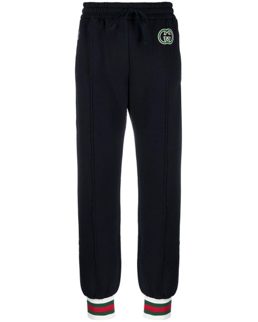 Gucci Blue Logo-embroidered Web-stripe Track Pants