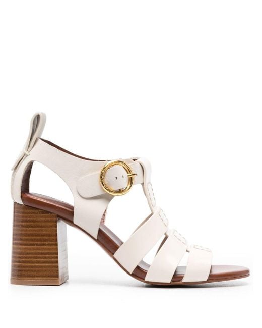 See By Chloé Leather Strappy Block-heeled Sandals in White | Lyst UK
